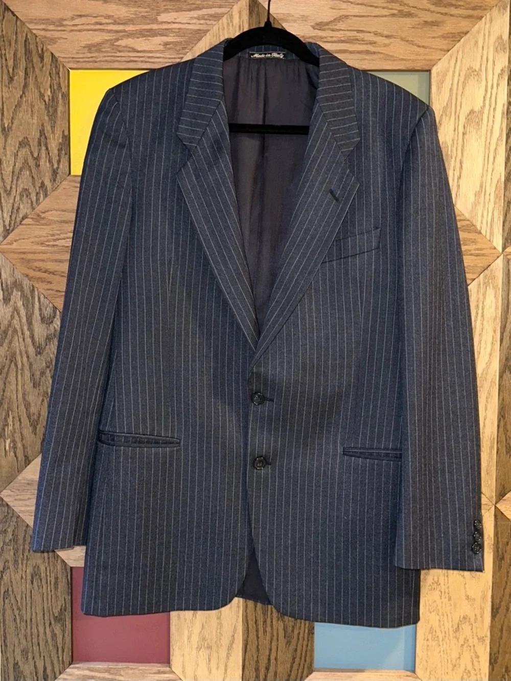 Vintage 80s Armani MANI Blazer Navy Striped Wool Made in Italy Sport Coat 38R